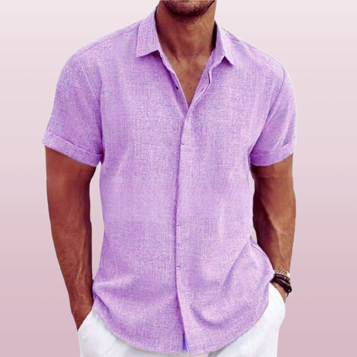 NOUVEAU RICHE Herren Kurzarmhemd Stoff Freizeit Und Sommer Vielseitig Hellviolett