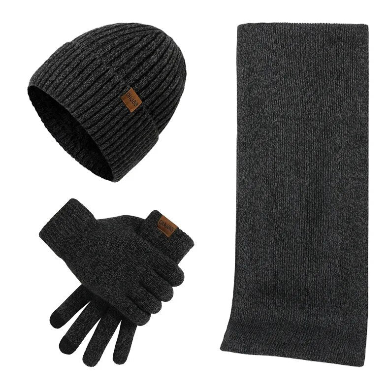 NOUVEAU RICHE Hommes | Robustes Winterset | Mit robuster Mütze, Schal und Handschuhen! Dunkelgrau