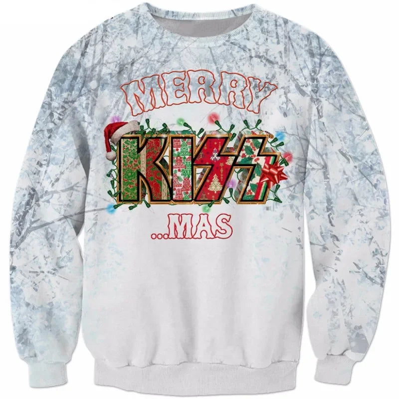 NOUVEAU RICHE KissMas-Pullover – Ugly Christmas Sweater Herren im Rock-Look, Der ultimative Weihnachtspullover für Rocker, S–5XL – Calico Merry Kiss...mas