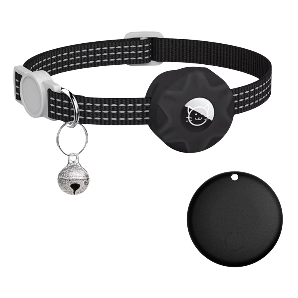 NOUVEAU RICHE Smart Tracker Halsband für Katzen und Hunde – Haustier-Tracker für Android, Google Find My Device, reflektierend Schwarz Schwarz