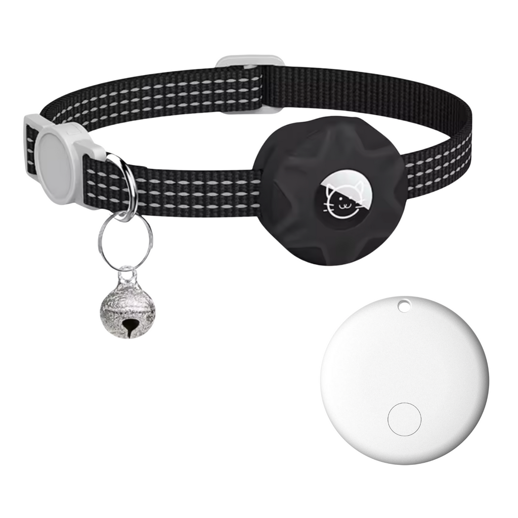 NOUVEAU RICHE Smart Tracker Halsband für Katzen und Hunde – Haustier-Tracker für Android, Google Find My Device, reflektierend Schwarz Weiss