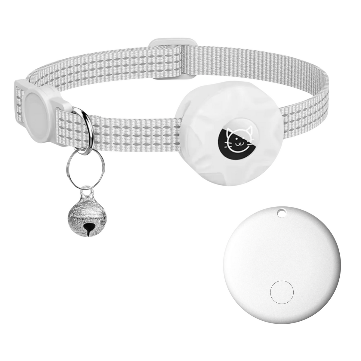 NOUVEAU RICHE Smart Tracker Halsband für Katzen und Hunde – Haustier-Tracker für Android, Google Find My Device, reflektierend Weiss Weiss