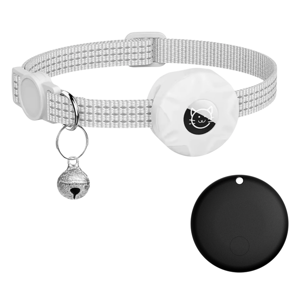 NOUVEAU RICHE Smart Tracker Halsband für Katzen und Hunde – Haustier-Tracker für Android, Google Find My Device, reflektierend Weiss Schwarz