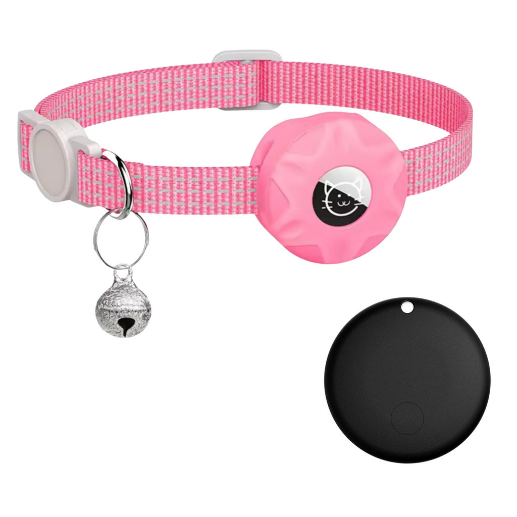 NOUVEAU RICHE Smart Tracker Halsband für Katzen und Hunde – Haustier-Tracker für Android, Google Find My Device, reflektierend Rosa Schwarz
