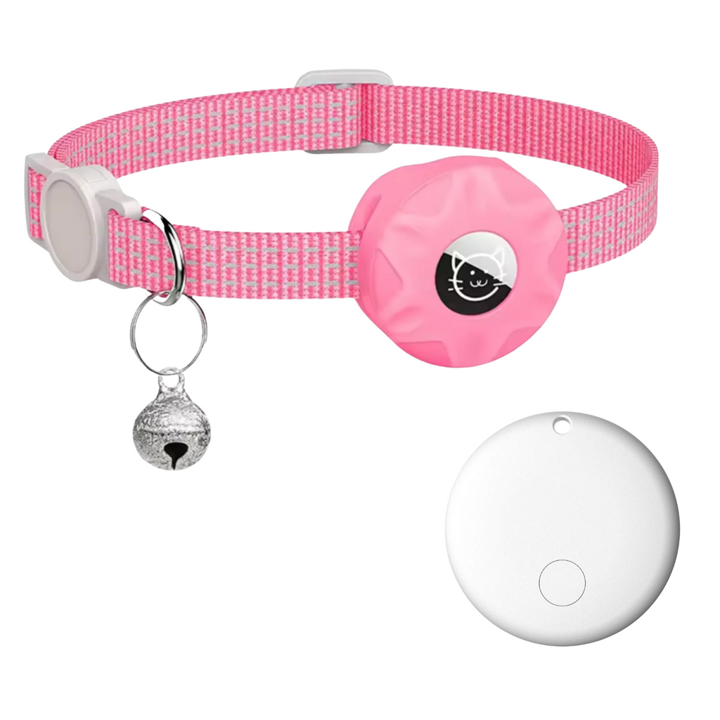 NOUVEAU RICHE Smart Tracker Halsband für Katzen und Hunde – Haustier-Tracker für Android, Google Find My Device, reflektierend Rosa Weiss
