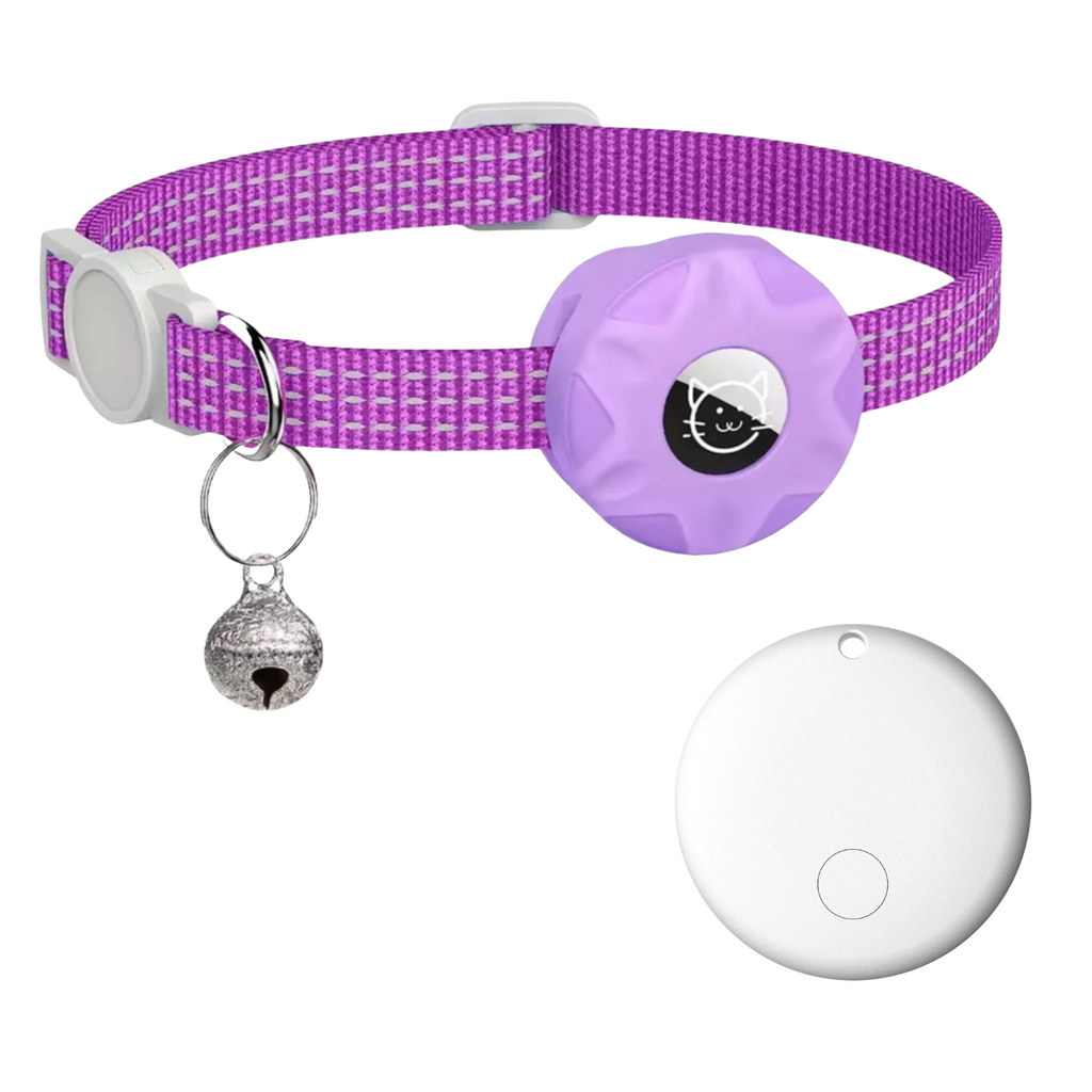 NOUVEAU RICHE Smart Tracker Halsband für Katzen und Hunde – Haustier-Tracker für Android, Google Find My Device, reflektierend Lila Weiss