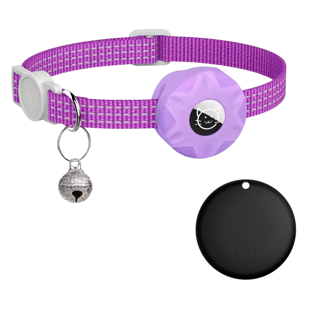 NOUVEAU RICHE Smart Tracker Halsband für Katzen und Hunde – Haustier-Tracker für Android, Google Find My Device, reflektierend Lila Schwarz