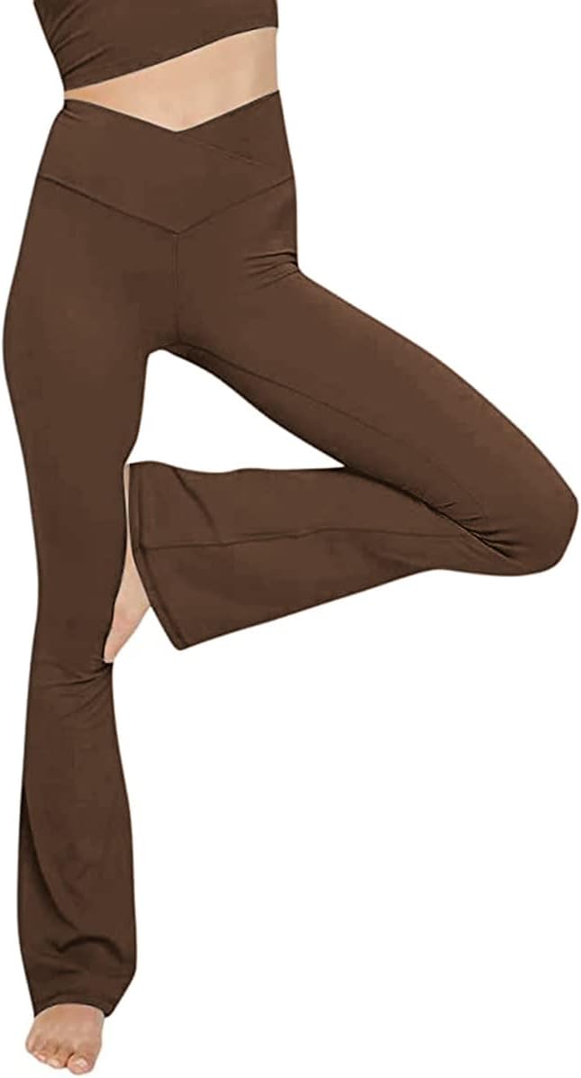 NOUVEAU RICHE Ausgestellte Yoga-Leggings – Flared Leggings Damen mit V-Bund, High Waist Bootcut Yogahose, 9 Farben, XS–2XL – Pamelo VFit Braun