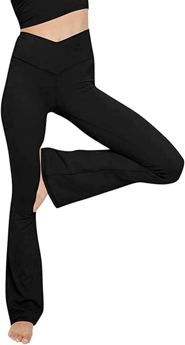 NOUVEAU RICHE Ausgestellte Yoga-Leggings – Flared Leggings Damen mit V-Bund, High Waist Bootcut Yogahose, 9 Farben, XS–2XL – Pamelo VFit Schwarz