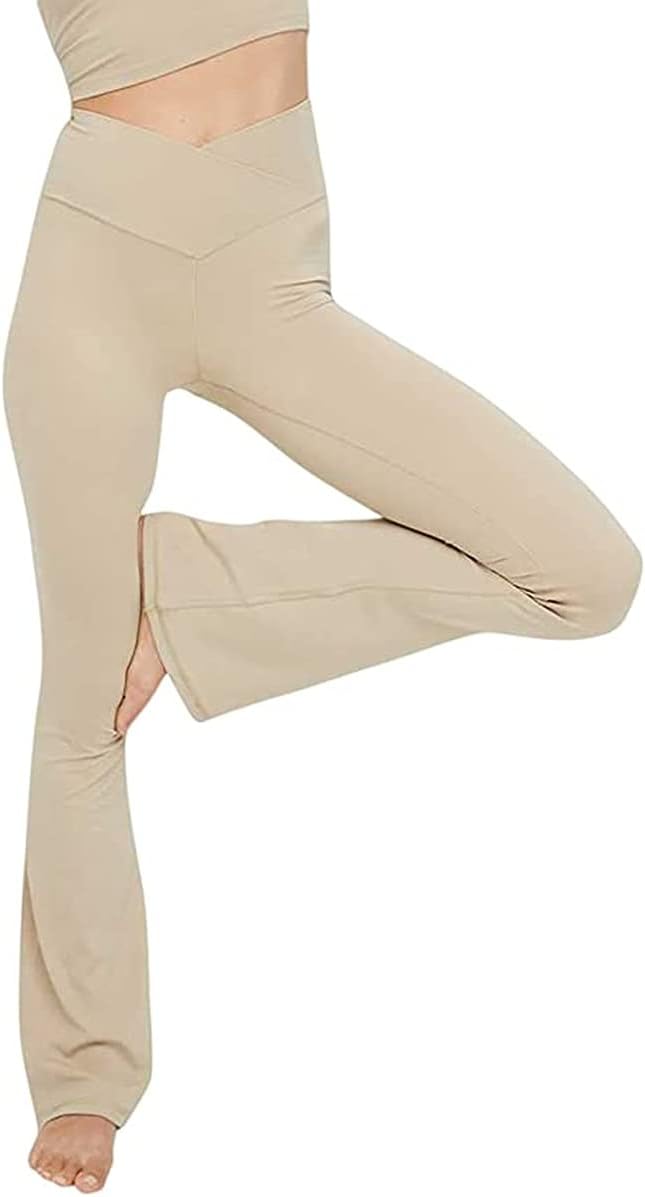 NOUVEAU RICHE Ausgestellte Yoga-Leggings – Flared Leggings Damen mit V-Bund, High Waist Bootcut Yogahose, 9 Farben, XS–2XL – Pamelo VFit Khaki