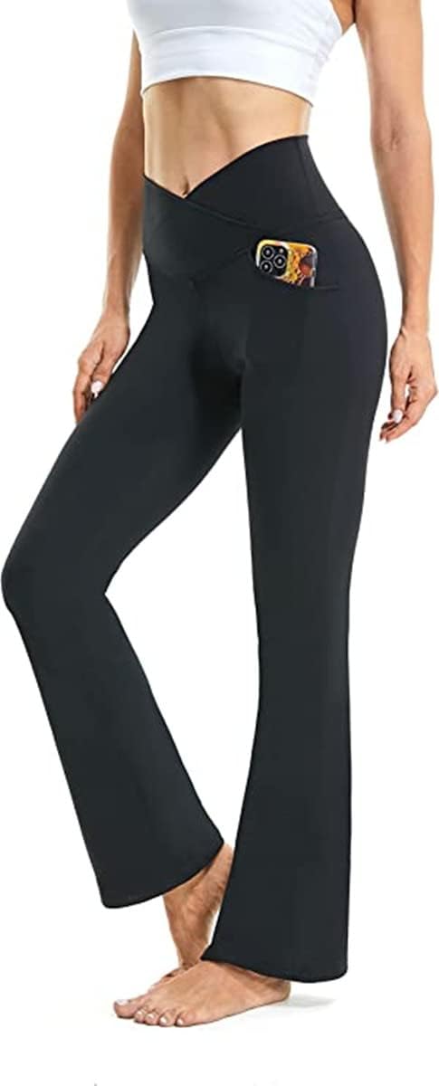 NOUVEAU RICHE Ausgestellte Yoga-Leggings – Flared Leggings Damen mit V-Bund, High Waist Bootcut Yogahose, 9 Farben, XS–2XL – Pamelo VFit