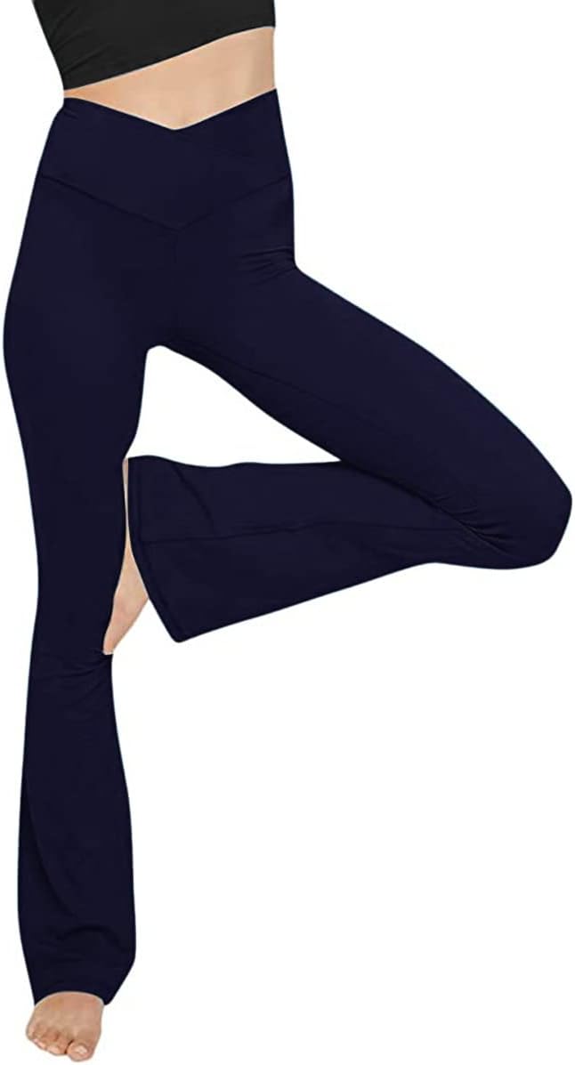 NOUVEAU RICHE Ausgestellte Yoga-Leggings – Flared Leggings Damen mit V-Bund, High Waist Bootcut Yogahose, 9 Farben, XS–2XL – Pamelo VFit Marineblau