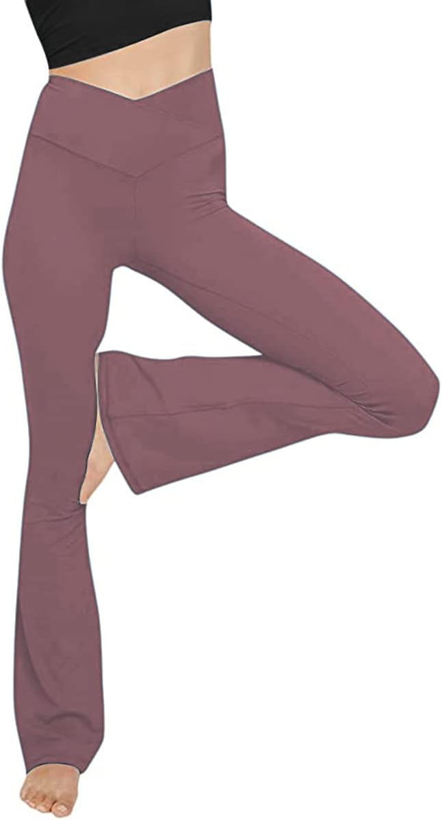 NOUVEAU RICHE Ausgestellte Yoga-Leggings – Flared Leggings Damen mit V-Bund, High Waist Bootcut Yogahose, 9 Farben, XS–2XL – Pamelo VFit Grau-Pink