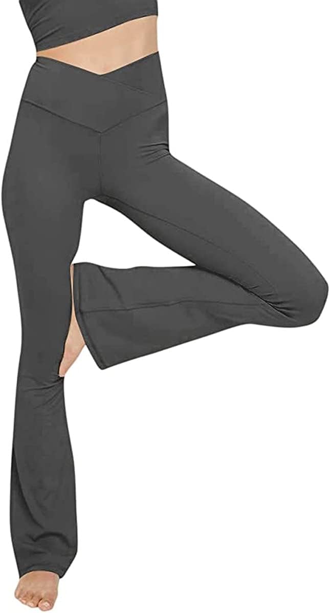 NOUVEAU RICHE Ausgestellte Yoga-Leggings – Flared Leggings Damen mit V-Bund, High Waist Bootcut Yogahose, 9 Farben, XS–2XL – Pamelo VFit Dunkelgrau
