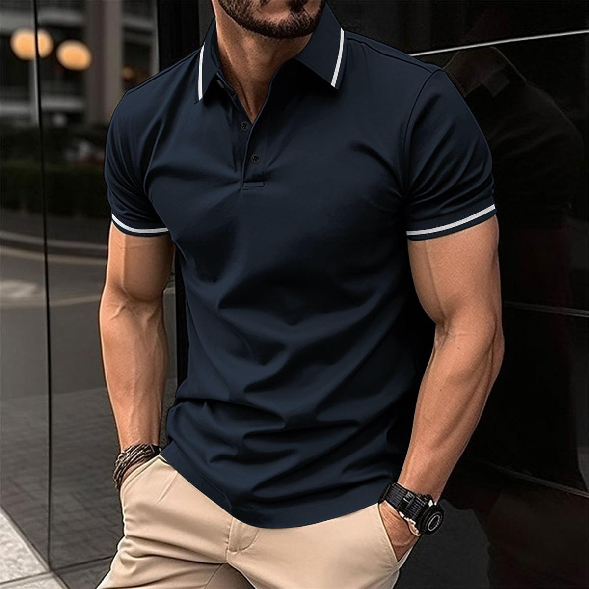 NOUVEAU RICHE Kurzarm Polohemd Für Herren Aus Baumwolle Atmungsaktiv Marineblau