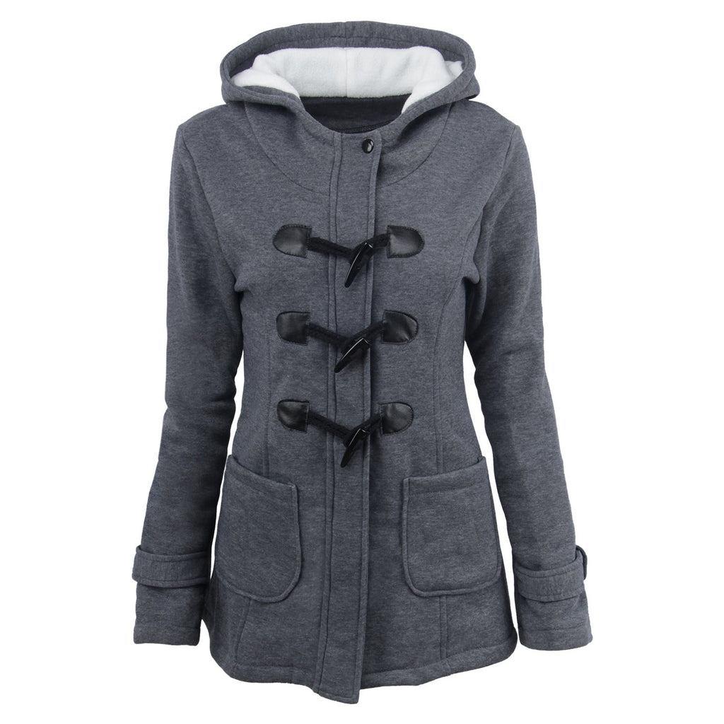 NOUVEAU RICHE Dufflecoat Damen Kapuze Taschen Warmes Material Outdoor - Winterjacke - Wintermäntel Damen