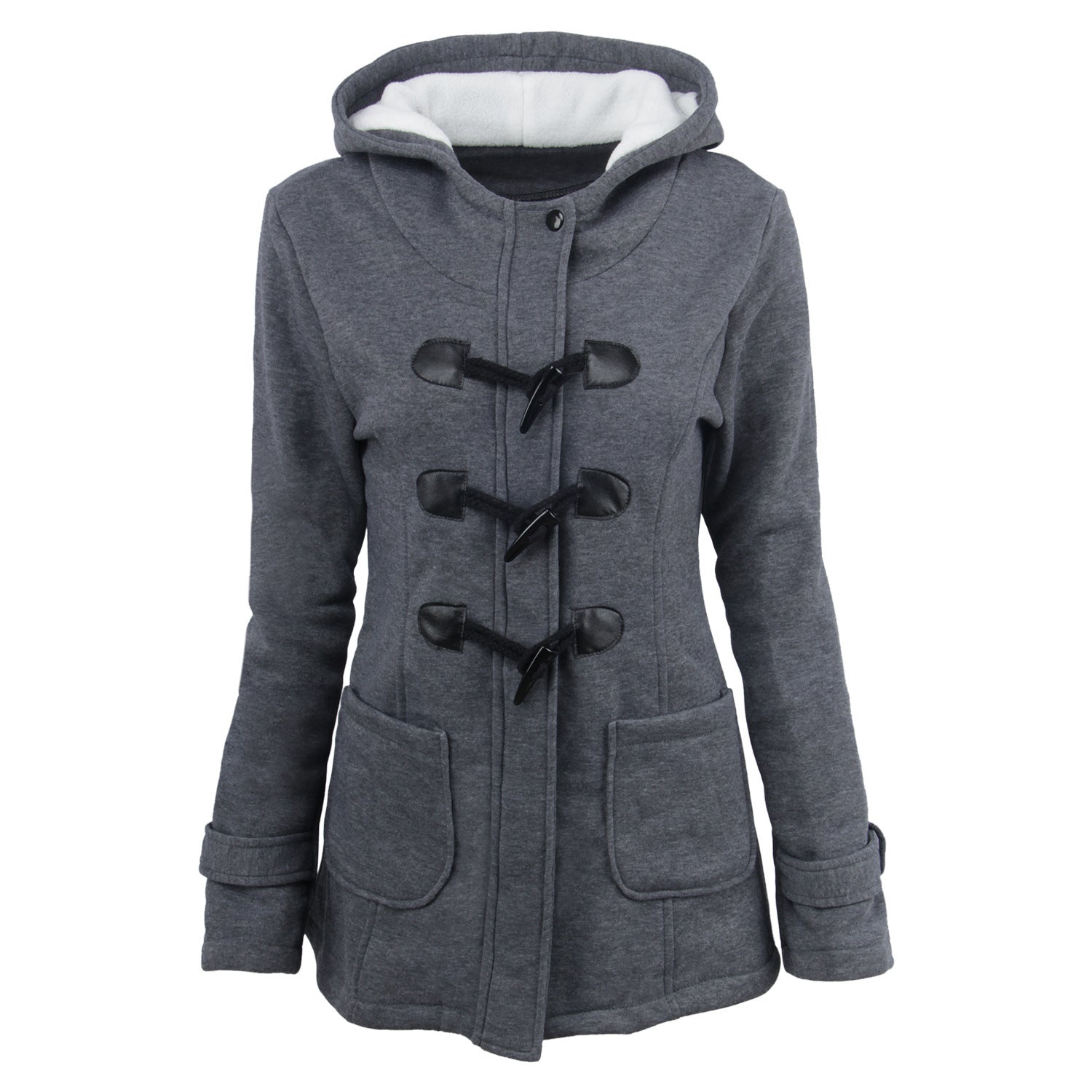 NOUVEAU RICHE Dufflecoat Damen Kapuze Taschen Warmes Material Outdoor - Winterjacke - Wintermäntel Damen