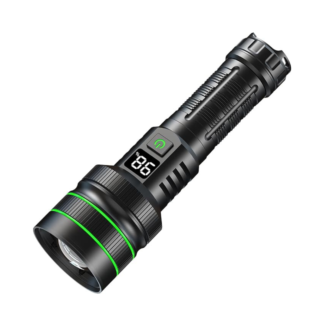 NOUVEAU RICHE Extrem helle zoombare LED-Taschenlampe – IPX67 wasserdichte Taschenlampe aus Flugzeugaluminium, SOS & Blinkmodus, 4 Stufen – PowerBeam