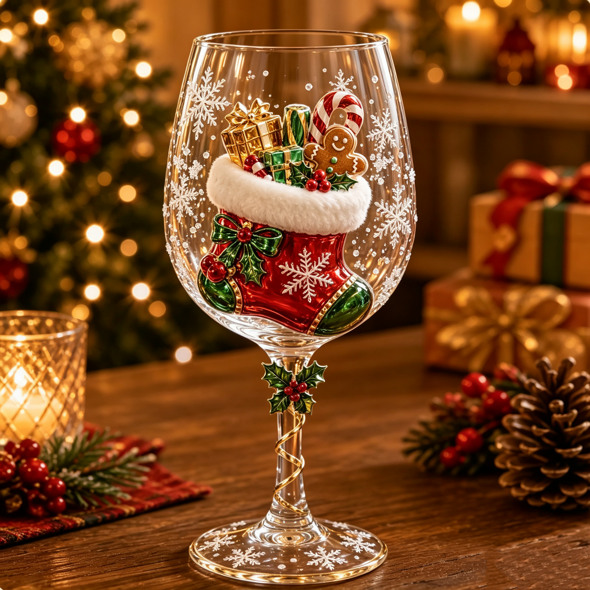NOUVEAU RICHE 3D-Weihnachtsgläser – Gläser mit Weihnachtsmotiv, Weihnachtsmann, Schneemann & Rentier, 6er-Set oder einzeln Weihnachtsstrumpf