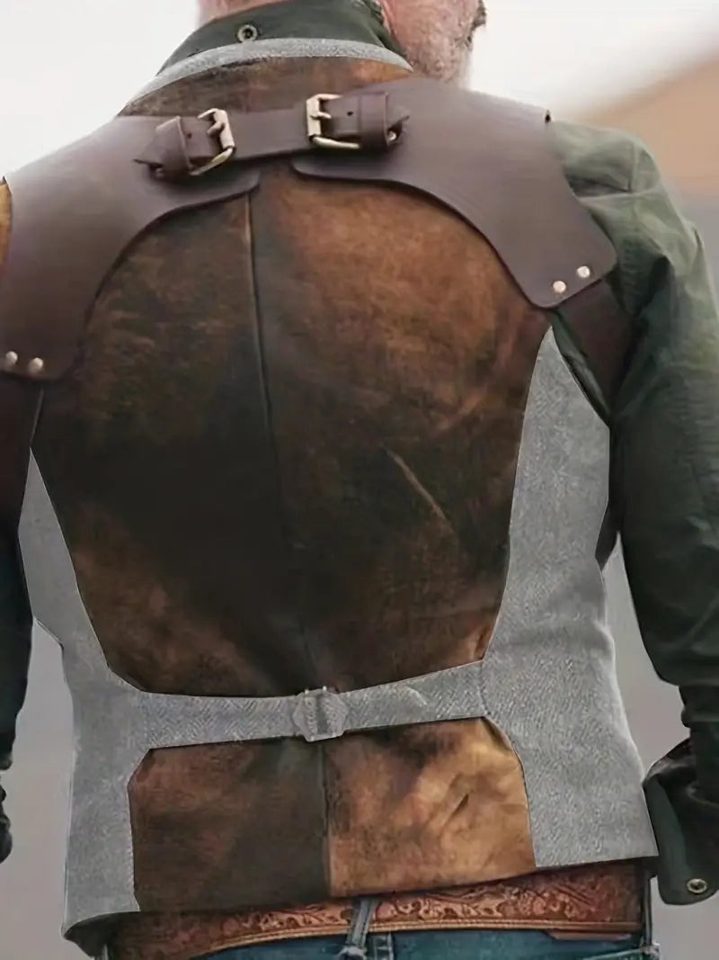 NOUVEAU RICHE Damen Weste – Elegante V-Ausschnitt Weste aus Fischgrät-Baumwolle mit Revers