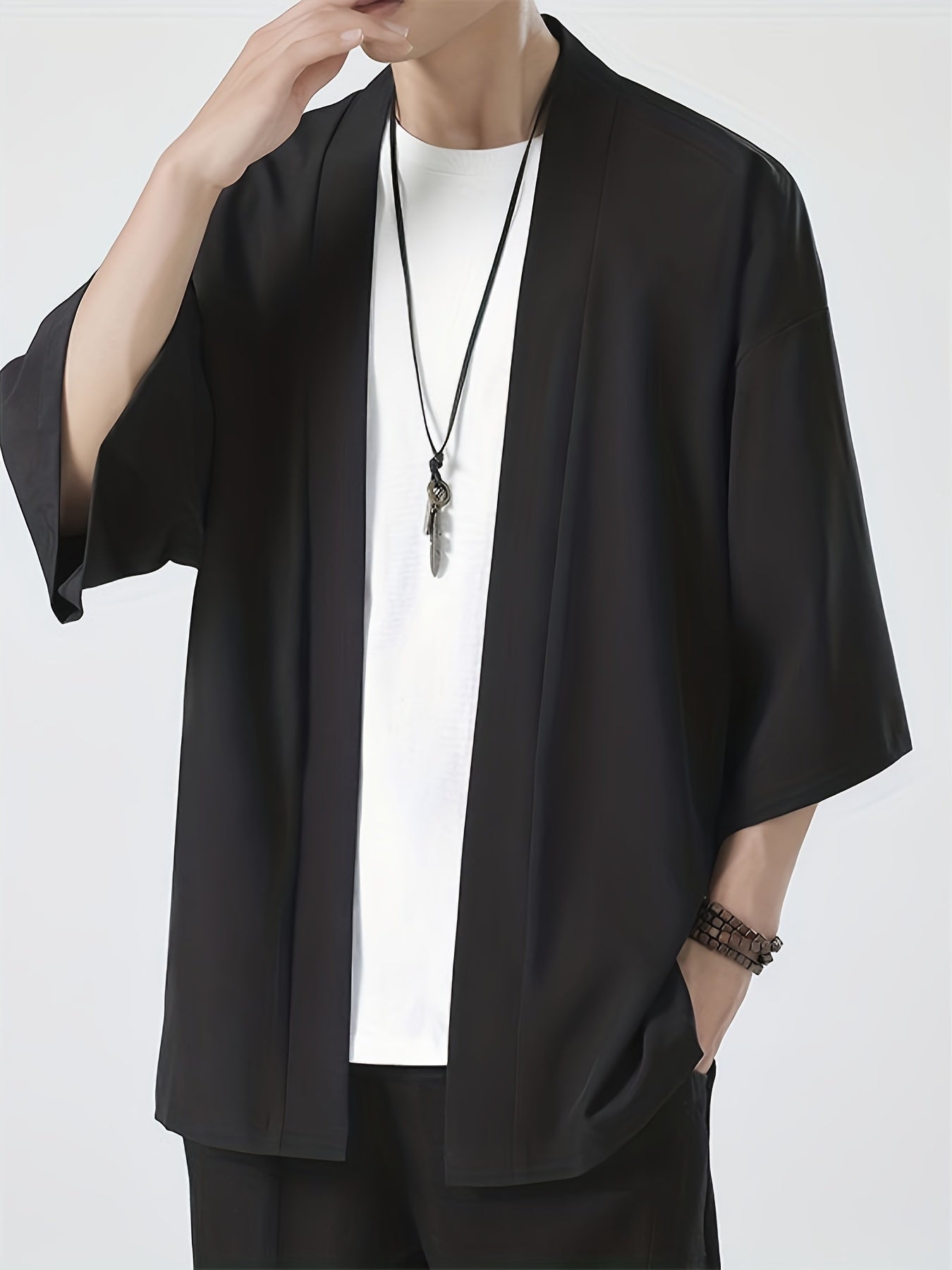 NOUVEAU RICHE Japanischer Stil Kimono für Herren aus hochwertiger Baumwolle für entspannte Freizeit- und Abendmode Schwarz