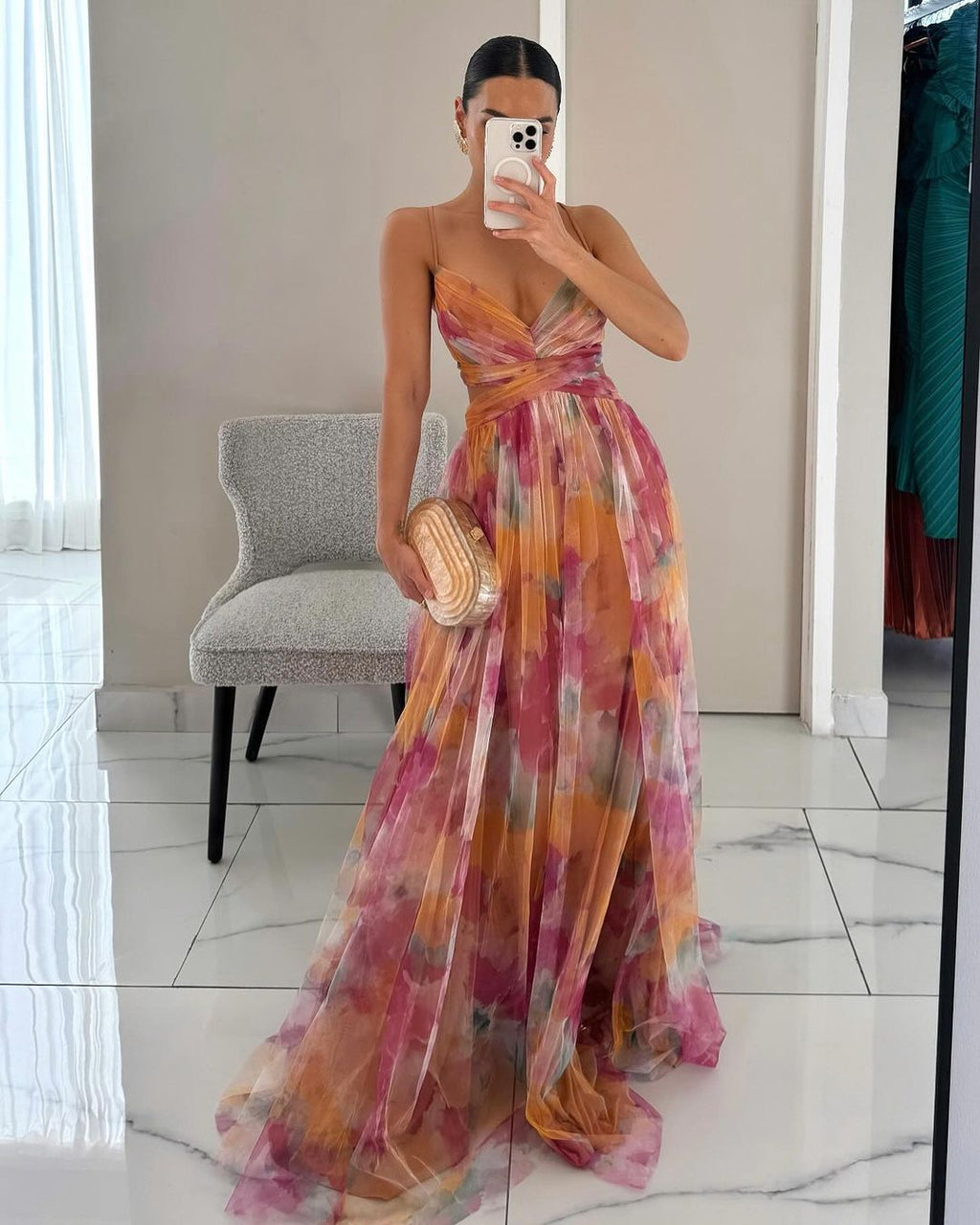 NOUVEAU RICHE Damen Maxikleid Für Hochzeitsgäste Mit V Ausschnitt