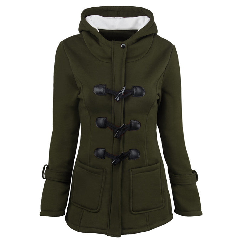NOUVEAU RICHE Dufflecoat Damen Kapuze Taschen Warmes Material Outdoor - Winterjacke - Wintermäntel Damen Grün