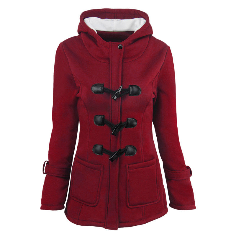 NOUVEAU RICHE Dufflecoat Damen Kapuze Taschen Warmes Material Outdoor - Winterjacke - Wintermäntel Damen