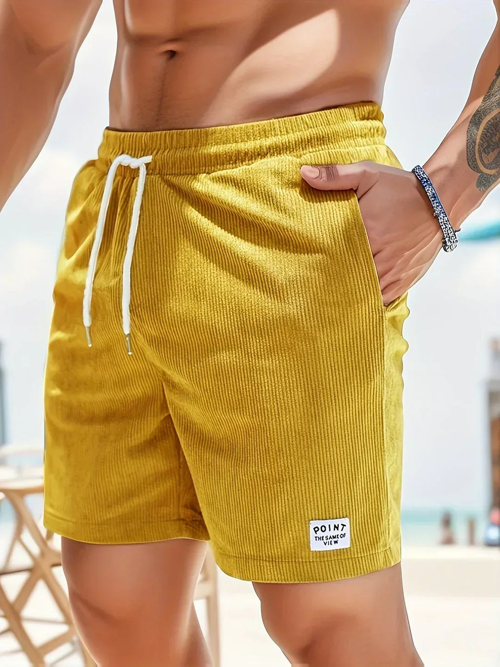 NOUVEAU RICHE Herren Cordshorts Leicht Bequem Sommerlook Große Größen Gelb