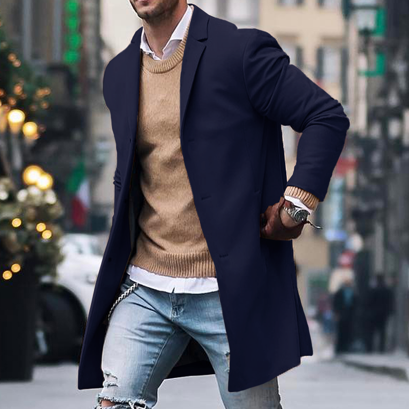 NOUVEAU RICHE Einreiher-Trenchcoat für Herren aus hochwertigem Material – eleganter Stil für jede Gelegenheit Marineblau
