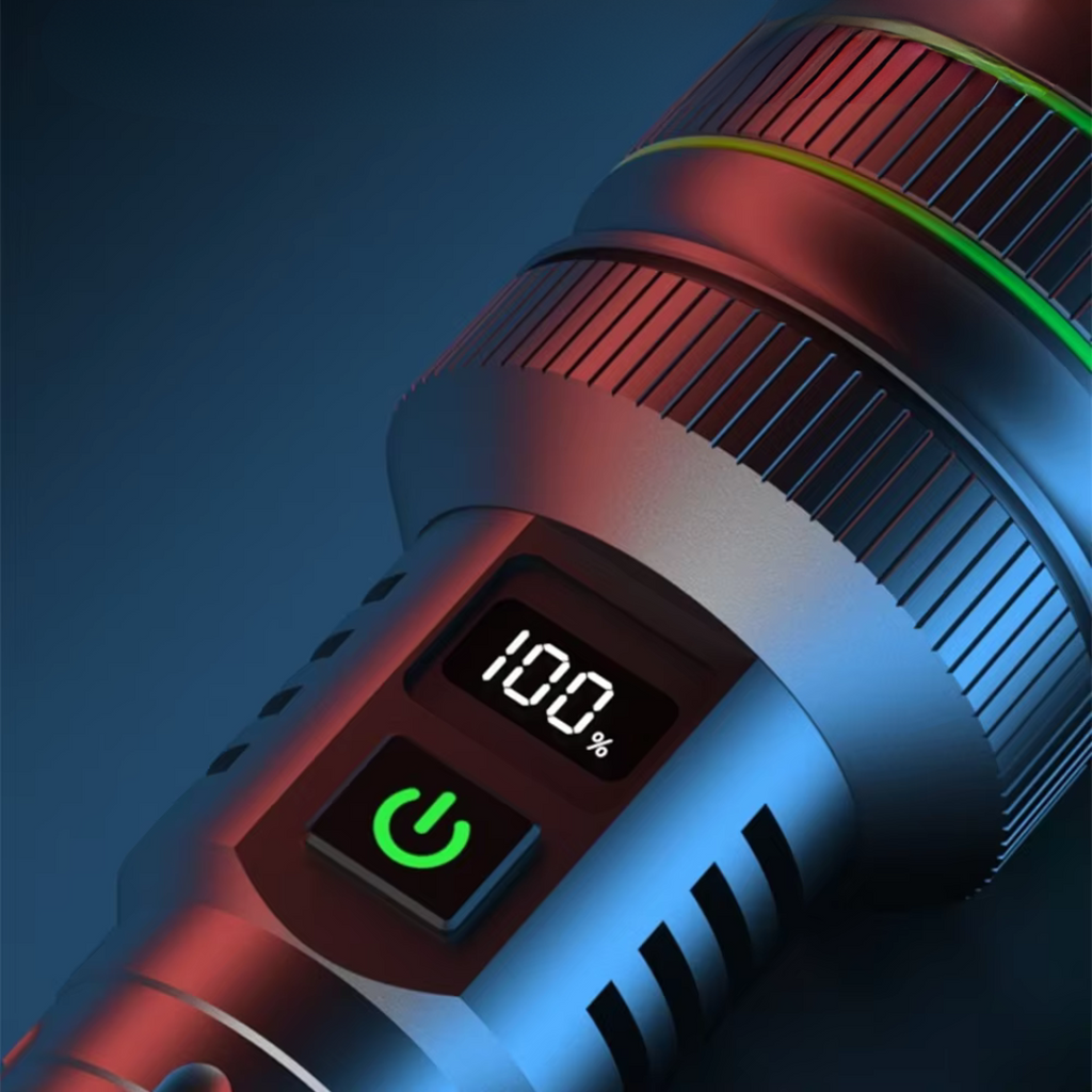 NOUVEAU RICHE Extrem helle zoombare LED-Taschenlampe – IPX67 wasserdichte Taschenlampe aus Flugzeugaluminium, SOS & Blinkmodus, 4 Stufen – PowerBeam