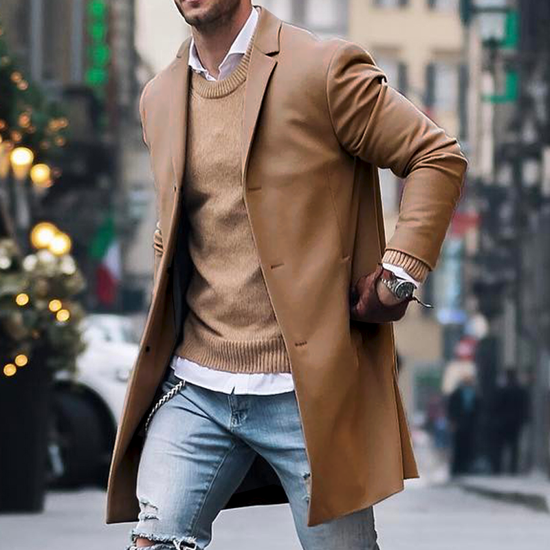 NOUVEAU RICHE Einreiher-Trenchcoat für Herren aus hochwertigem Material – eleganter Stil für jede Gelegenheit Khaki