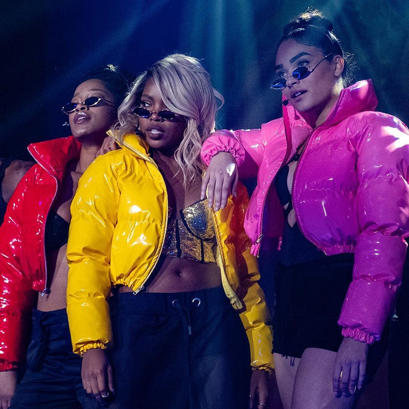 NOUVEAU RICHE Damen Wintermantel Kunstleder Warm Gefüttert Stilvoll Gelb