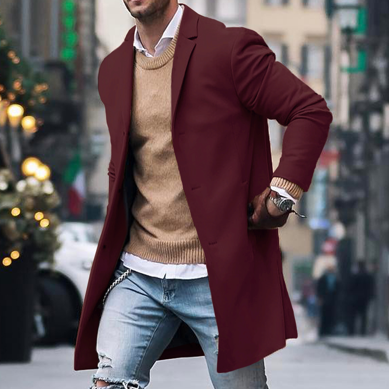 NOUVEAU RICHE Einreiher-Trenchcoat für Herren aus hochwertigem Material – eleganter Stil für jede Gelegenheit Rot