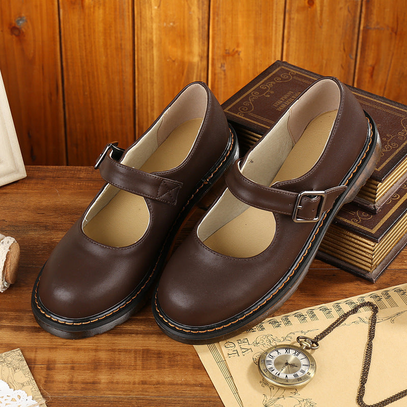 NOUVEAU RICHE Mary Jane Schuhe Damen Braun Kunstleder Rundkappe Schnalle Braun