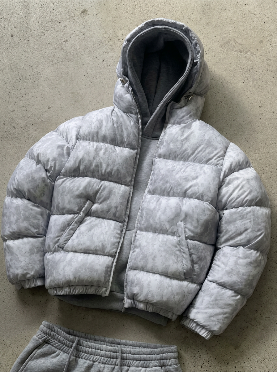 NOUVEAU RICHE Steppjacke Herren mit Kapuze – Warme gefütterte Winterjacke, Regular Fit, Schwarz oder Grau, M-2XL – Calico Grau