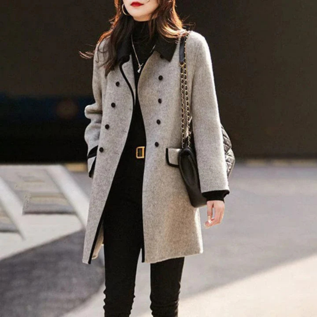 NOUVEAU RICHE Trenchcoat Damen Zweireihig Lange Silhouette Weich Warm Grau
