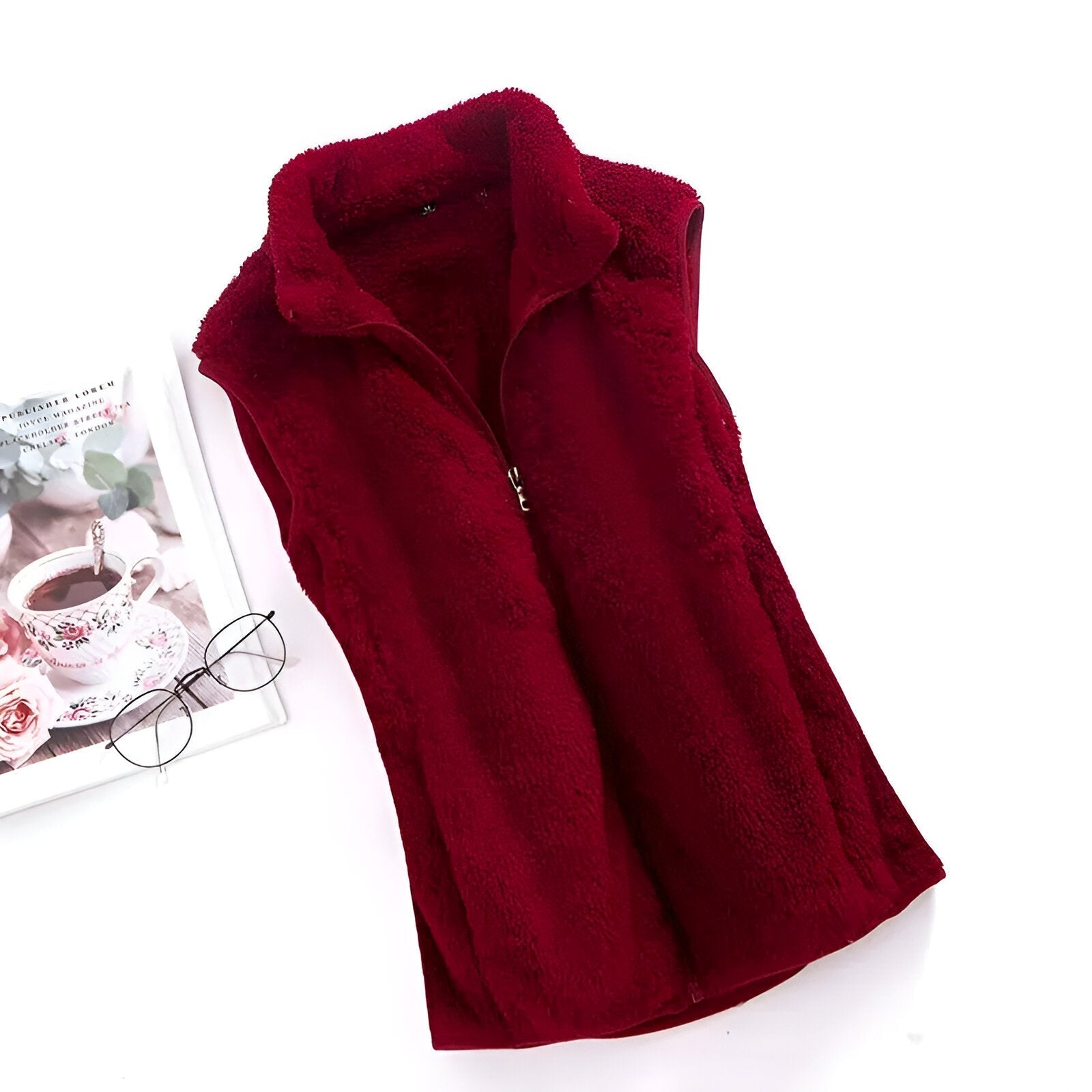 NOUVEAU RICHE Damen Fleece Weste – Ärmellose Polar Fleece Winterweste für Kalte Tage Weinrot