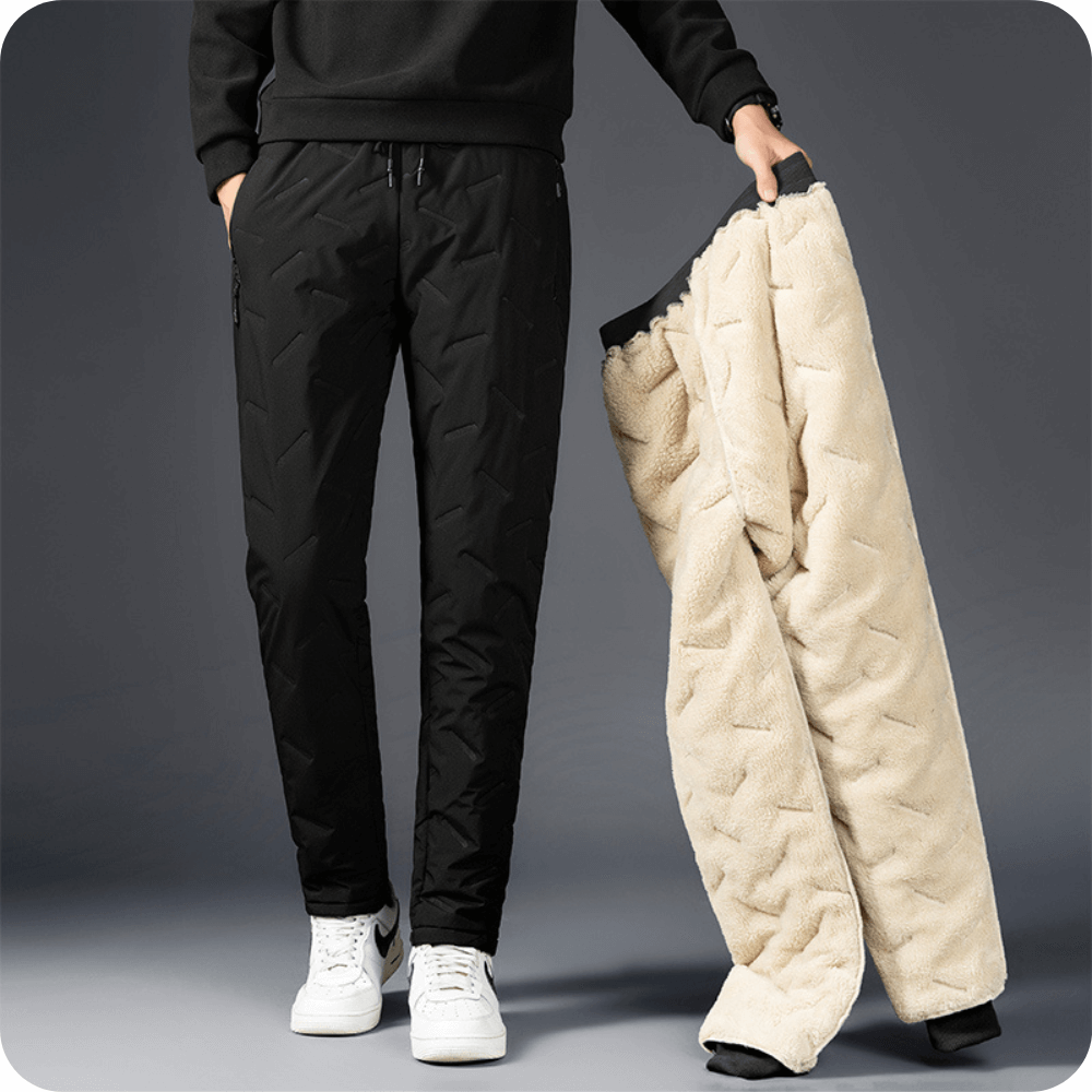 NOUVEAU RICHE Ranches | Winterfütterte Fleecehose mit Elastischem Bund – Warm und Bequem Schwarz