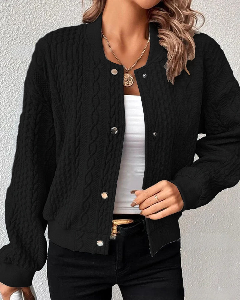 NOUVEAU RICHE Gemütliche gemusterte Strickjacke – Damen Cardigan mit Muster & Druckknöpfen, atmungsaktiv, S–3XL – Isana Schwarz
