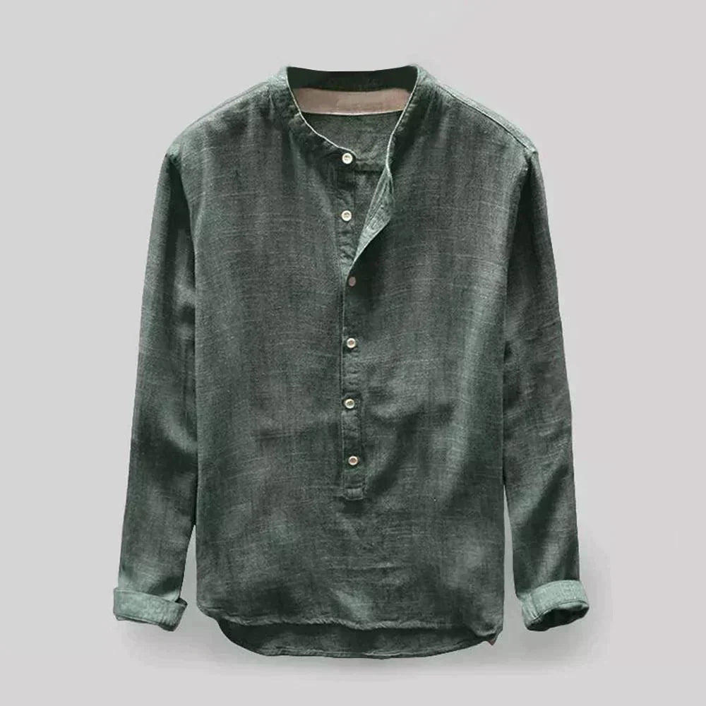 NOUVEAU RICHE Leinenhemd Männer Weiß Kurzarm Eleganter Alltagslook Grün