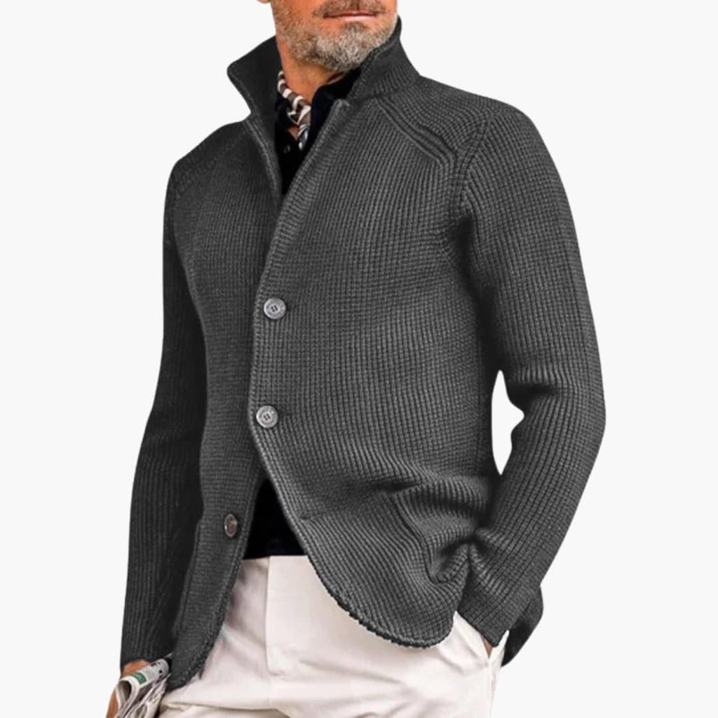 NOUVEAU RICHE Feinstrickjacke Herren Schmale Passform Knopfverschluss Grau
