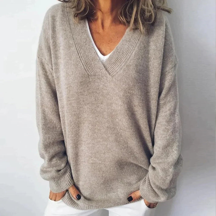 NOUVEAU RICHE Damen Pullover Mit V-Ausschnitt Elegante Wärme Beige