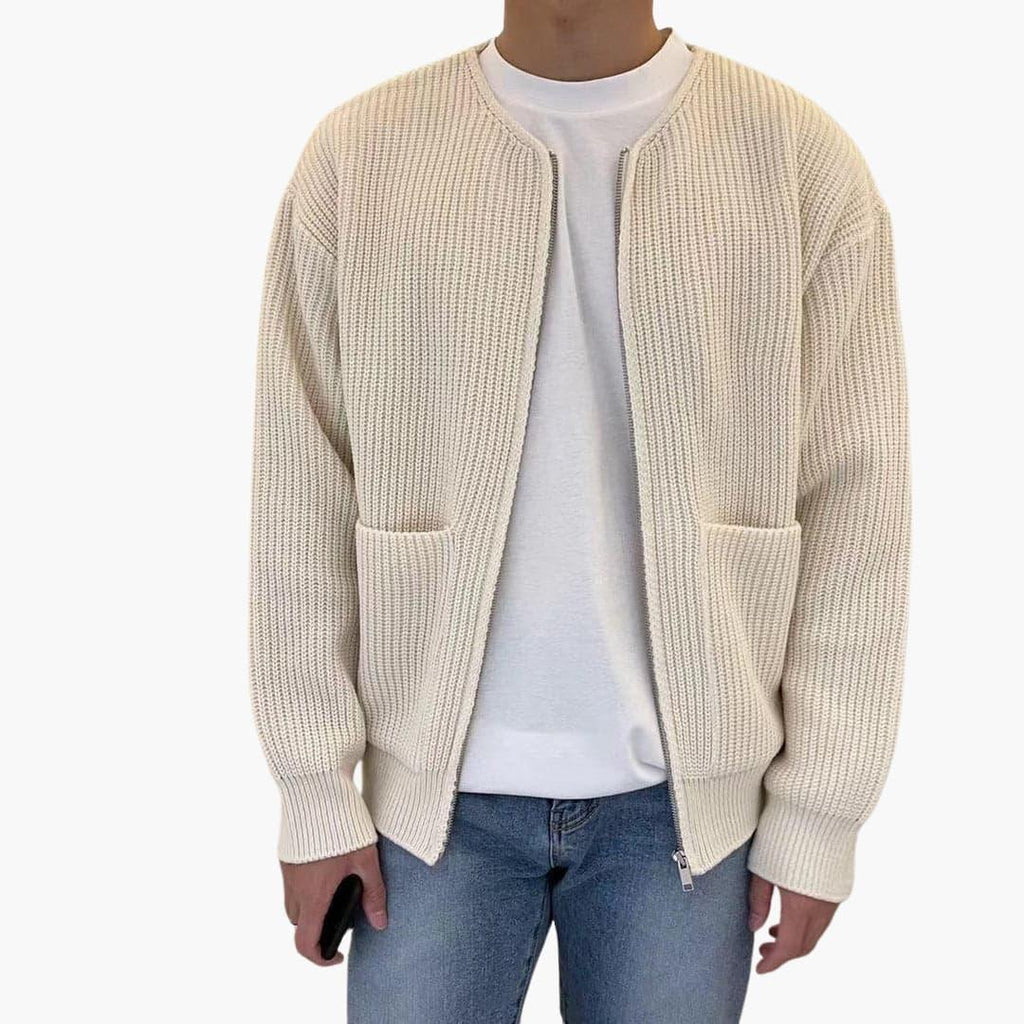 NOUVEAU RICHE Strickjacke Für Herren Offene Vorderseite Lockerer Schnitt Off Weiß
