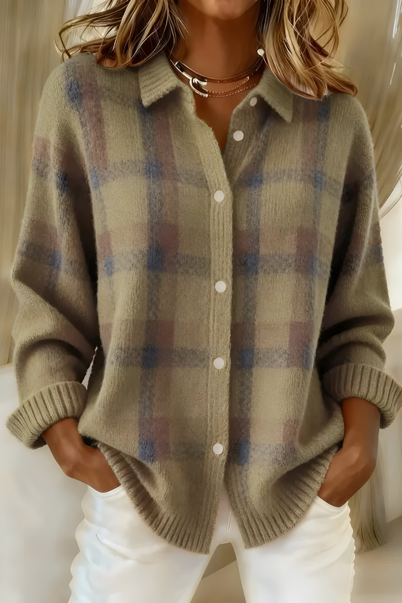 Zahara | Afslappet ternet strikcardigan til kvinder med knapstolpe - Behagelig oversize-cardigan med ternet mønster, blød strikcardigan til efterår og vinter