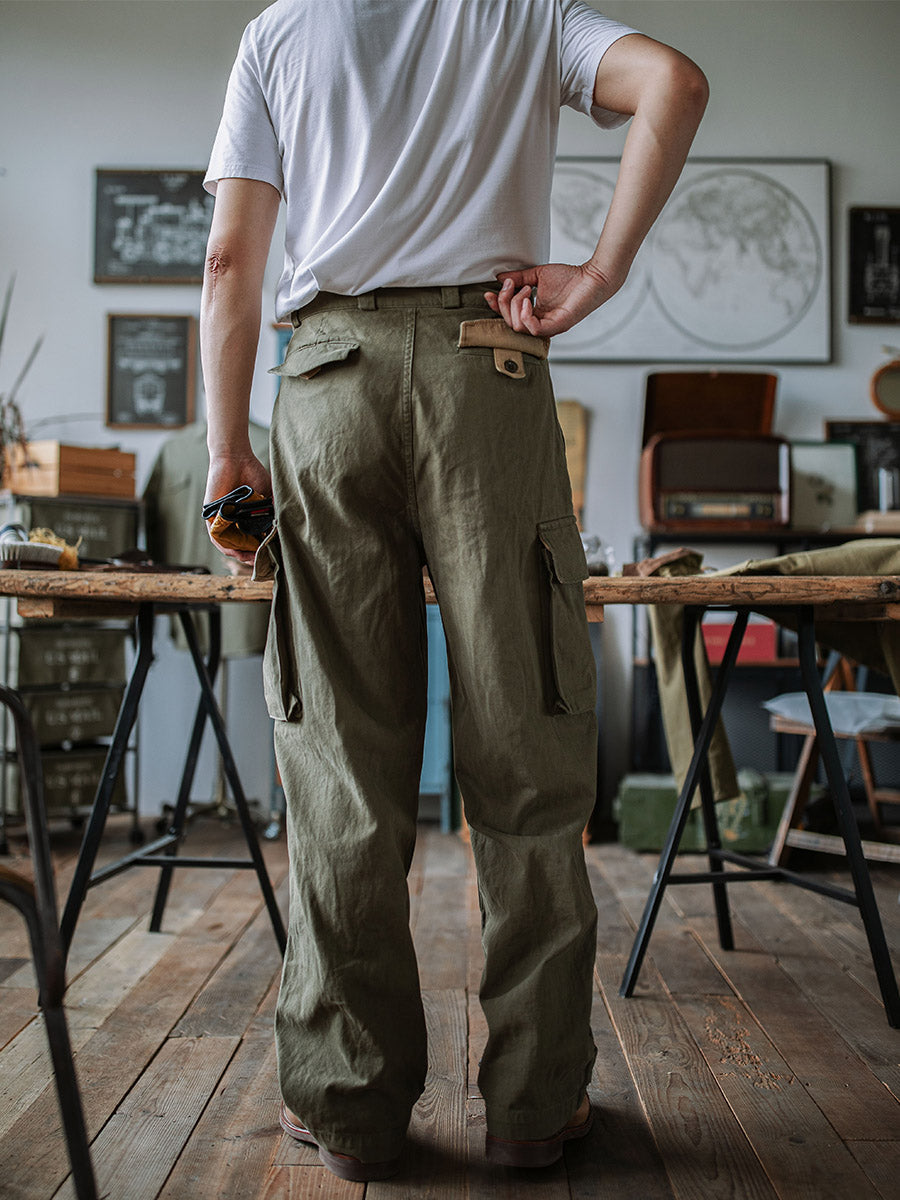 NOUVEAU RICHE Reproduktion Der Französischen Armee M-47 Fischgrät-Twill-Hosen Aus 100 Prozent Baumwolle Mit 100 Prozent Leinenfutter Für Herren