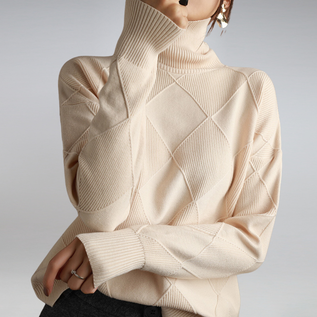 NOUVEAU RICHE Rollkragenpullover Damen Kuschelig Warm Weich Beige