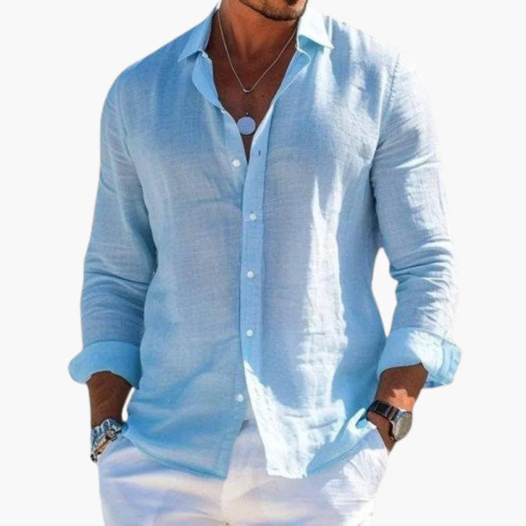 NOUVEAU RICHE Langarmhemd Herren Slim Fit Knopfleiste Strukturoptik Alltag Hellblau