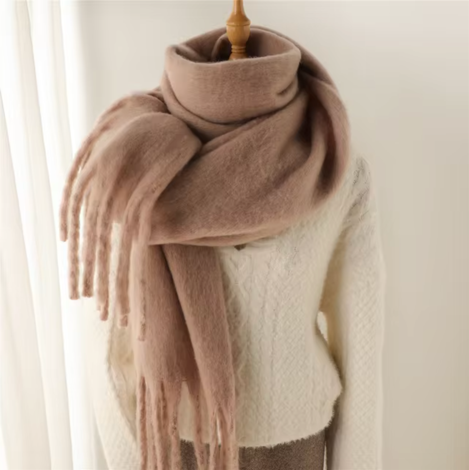 NOUVEAU RICHE Kaschmir-Winter-Schal Cashmere-ähnlichem Stoff Fransen Khaki Einheitsgröße