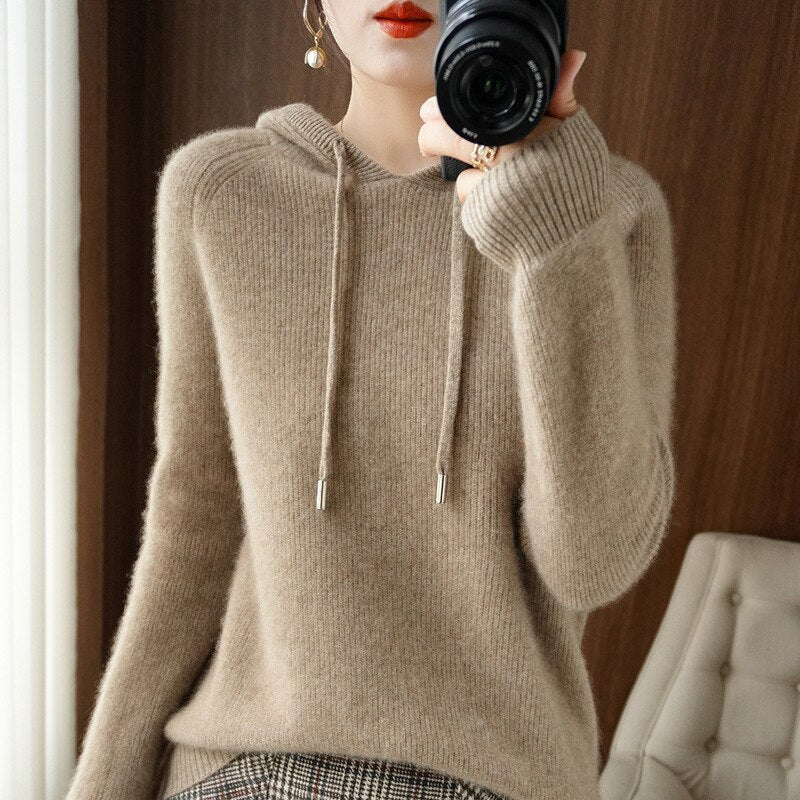 NOUVEAU RICHE Damen Kapuzenpullover Aus Kaschmir Lockere Passform Wärme Karamell